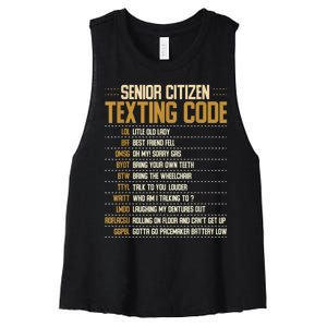 Senior Citizen Texting Code Cool Funny Old People Saying Women's Racerback Cropped Tank