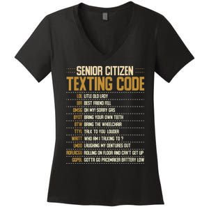 Senior Citizen Texting Code Cool Funny Old People Saying Women's V-Neck T-Shirt