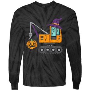 Spooky Crane Truck Pumpkin Halloween Costume Tie-Dye Long Sleeve Shirt