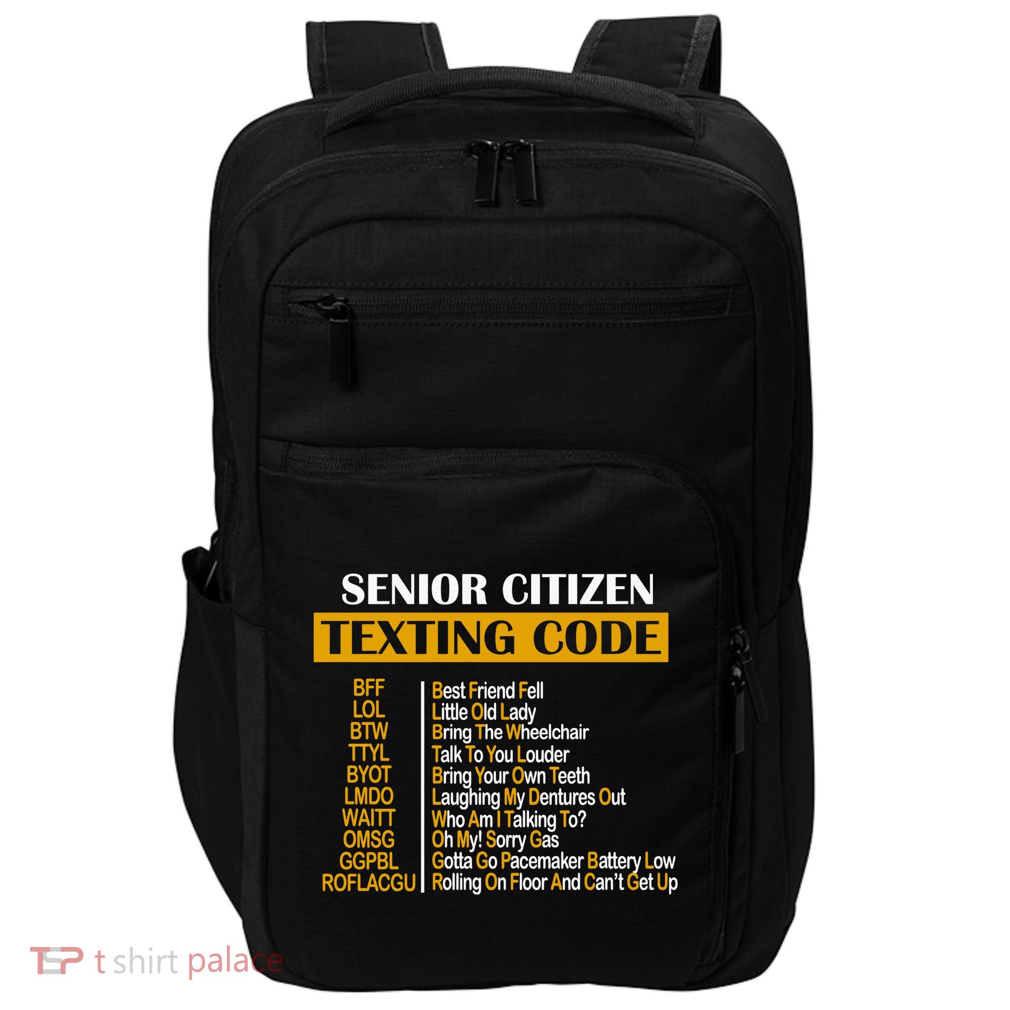 Senior Citizen Texting Code Retired Grandpa Impact Tech Backpack