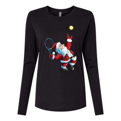 Santa Claus Tennis Game Festive Tennis Racket for Christmas Womens Cotton Relaxed Long Sleeve T-Shirt