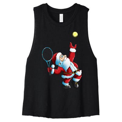 Santa Claus Tennis Game Festive Tennis Racket for Christmas Women's Racerback Cropped Tank