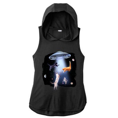 Space Cats UFO Ladies PosiCharge Tri-Blend Wicking Draft Hoodie Tank