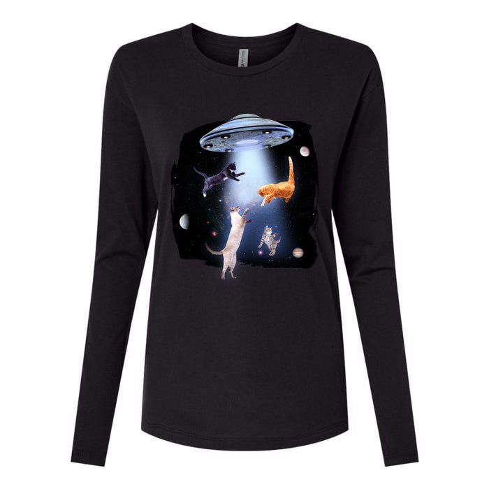 Space Cats UFO Womens Cotton Relaxed Long Sleeve T-Shirt