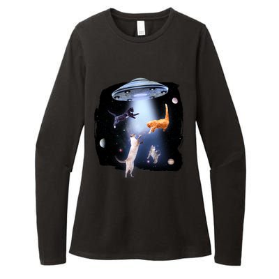 Space Cats UFO Womens CVC Long Sleeve Shirt