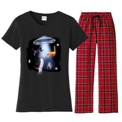 Space Cats UFO Women's Flannel Pajama Set