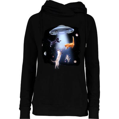 Space Cats UFO Womens Funnel Neck Pullover Hood