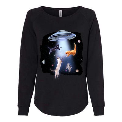 Space Cats UFO Womens California Wash Sweatshirt