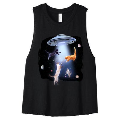 Space Cats UFO Women's Racerback Cropped Tank