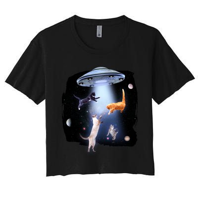 Space Cats UFO Women's Crop Top Tee