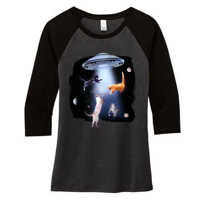 Space Cats UFO Women's Tri-Blend 3/4-Sleeve Raglan Shirt