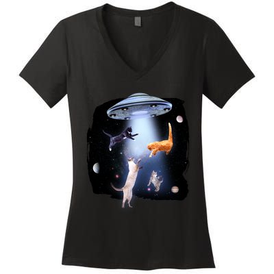 Space Cats UFO Women's V-Neck T-Shirt