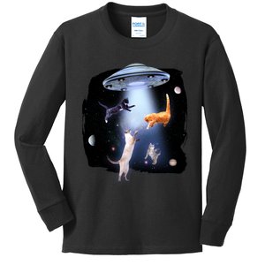 Space Cats UFO Kids Long Sleeve Shirt