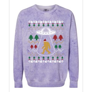 Santa Claus Ufo Alien Bigfoot Ugly Sweater Colorblast Crewneck Sweatshirt