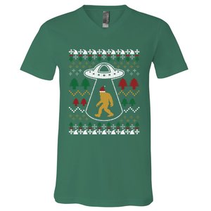 Santa Claus Ufo Alien Bigfoot Ugly Sweater V-Neck T-Shirt