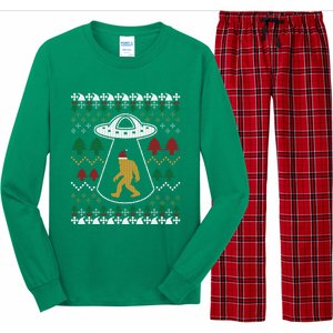 Santa Claus Ufo Alien Bigfoot Ugly Sweater Long Sleeve Pajama Set