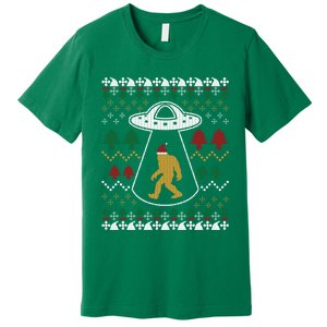 Santa Claus Ufo Alien Bigfoot Ugly Sweater Premium T-Shirt