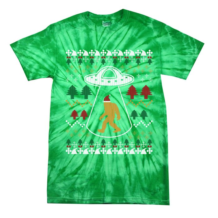 Santa Claus Ufo Alien Bigfoot Ugly Sweater Tie-Dye T-Shirt