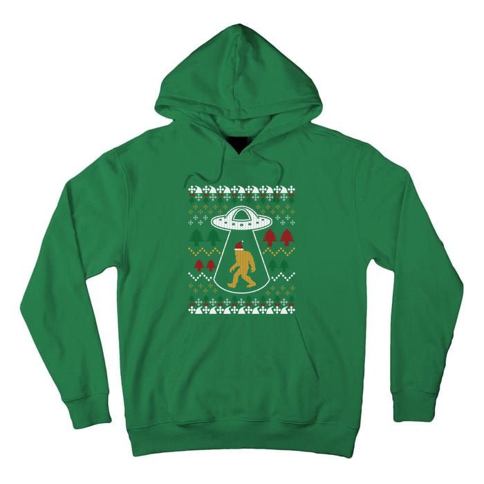 Santa Claus Ufo Alien Bigfoot Ugly Sweater Tall Hoodie