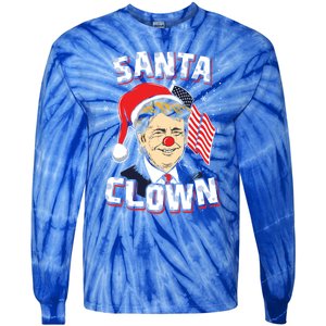 Santa Clown Us President Donald Trump With Santa Claus Hat Cool Gift Tie-Dye Long Sleeve Shirt