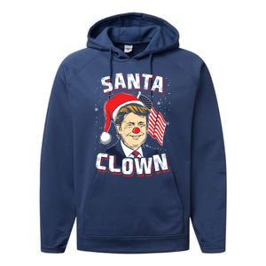 Santa Clown Us President Donald Trump With Santa Claus Hat Cool Gift Performance Fleece Hoodie