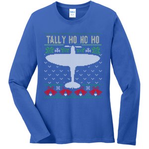 Spitfire Christmas Ugly Jumper Style Airplane Aircraft Plane Meaningful Gift Ladies Long Sleeve Shirt