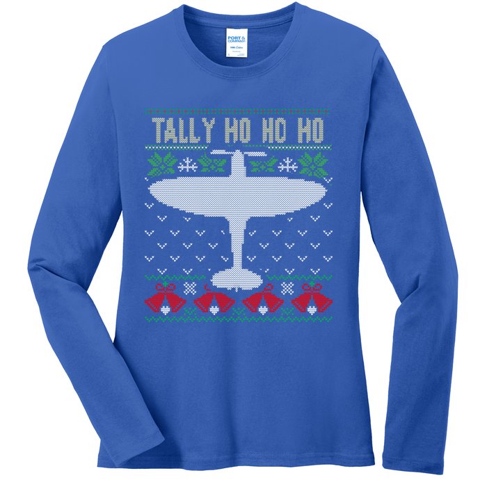 Spitfire Christmas Ugly Jumper Style Airplane Aircraft Plane Meaningful Gift Ladies Long Sleeve Shirt