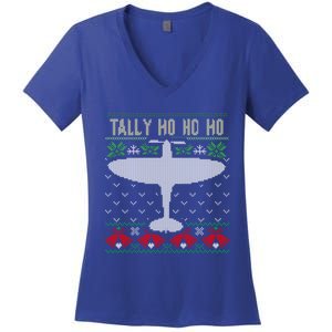 Spitfire Christmas Ugly Jumper Style Airplane Aircraft Plane Meaningful Gift Women's V-Neck T-Shirt