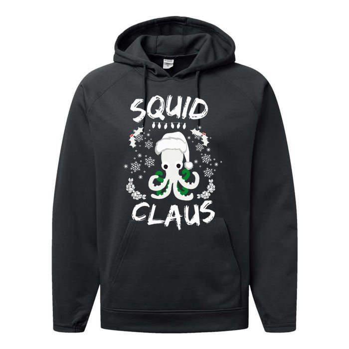 Squid Clause Ugly Christmas Sweater Xmas Holiday Pajama Performance Fleece Hoodie