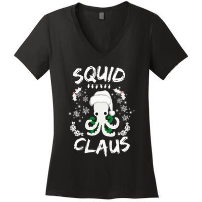 Squid Clause Ugly Christmas Sweater Xmas Holiday Pajama Women's V-Neck T-Shirt