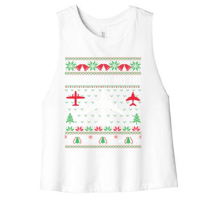 Spitfire Christmas Ugly Jumper Style Airplane Aircraft Plane Cute Gift Women's Racerback Cropped Tank