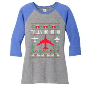 Spitfire Christmas Ugly Jumper Style Airplane Aircraft Plane Gift Women's Tri-Blend 3/4-Sleeve Raglan Shirt