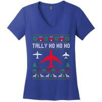 Spitfire Christmas Ugly Jumper Style Airplane Aircraft Plane Gift Women's V-Neck T-Shirt