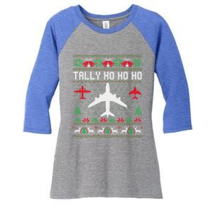 Spitfire Christmas Ugly Jumper Style Airplane Aircraft Plane Gift Women's Tri-Blend 3/4-Sleeve Raglan Shirt