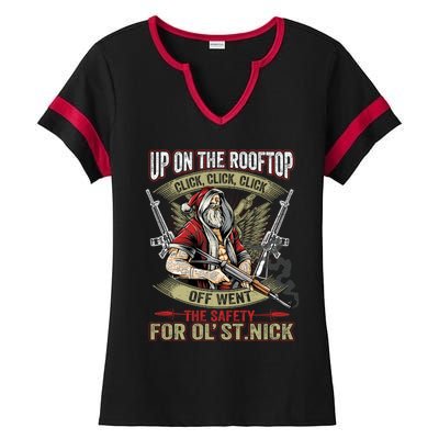 Santa Claus Up On The Rooftop Click Click Click Funny Funny Gift Ladies Halftime Notch Neck Tee