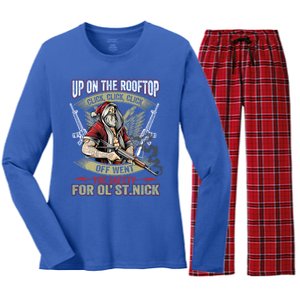 Santa Claus Up On The Rooftop Click Click Click Funny Funny Gift Women's Long Sleeve Flannel Pajama Set 