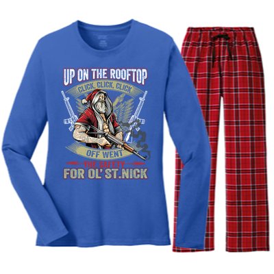 Santa Claus Up On The Rooftop Click Click Click Funny Funny Gift Women's Long Sleeve Flannel Pajama Set 