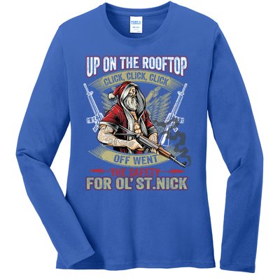 Santa Claus Up On The Rooftop Click Click Click Funny Funny Gift Ladies Long Sleeve Shirt