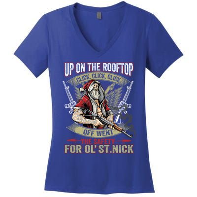 Santa Claus Up On The Rooftop Click Click Click Funny Funny Gift Women's V-Neck T-Shirt