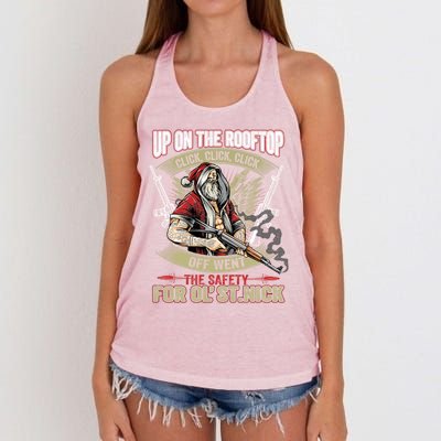 Santa Claus Up On The Rooftop Click Click Click Funny Funny Gift Women's Knotted Racerback Tank