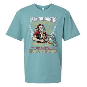 Santa Claus Up On The Rooftop Click Click Click Funny Funny Gift Sueded Cloud Jersey T-Shirt