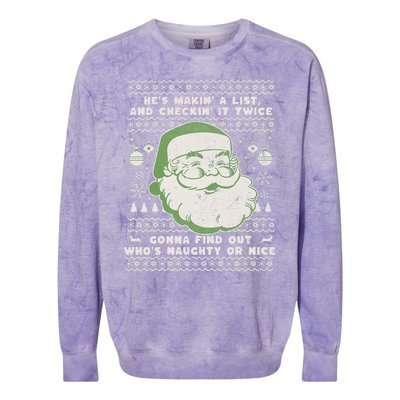 Santa Claus Ugly Xmas Sweater HeS Makin A List Lyrics Colorblast Crewneck Sweatshirt