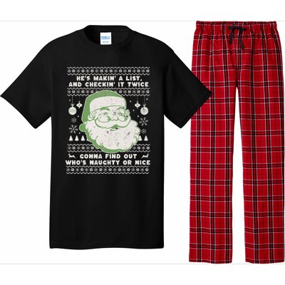 Santa Claus Ugly Xmas Sweater HeS Makin A List Lyrics Pajama Set