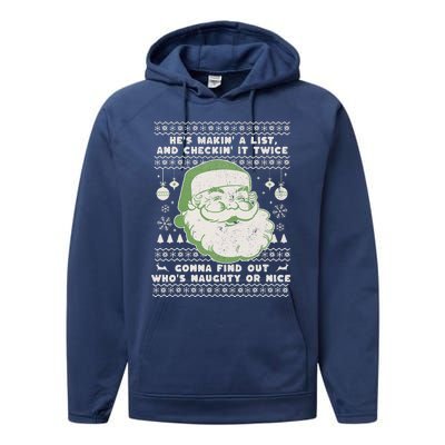 Santa Claus Ugly Xmas Sweater HeS Makin A List Lyrics Performance Fleece Hoodie