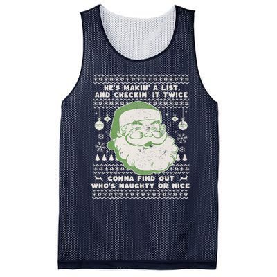 Santa Claus Ugly Xmas Sweater HeS Makin A List Lyrics Mesh Reversible Basketball Jersey Tank