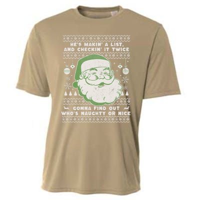 Santa Claus Ugly Xmas Sweater HeS Makin A List Lyrics Cooling Performance Crew T-Shirt