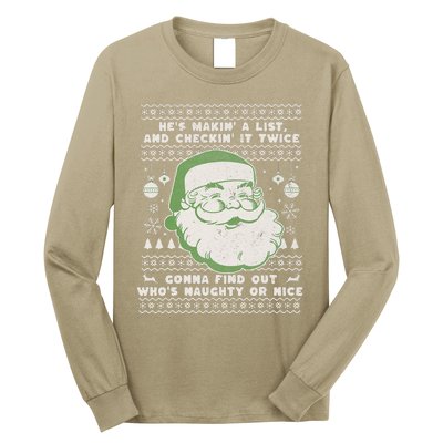 Santa Claus Ugly Xmas Sweater HeS Makin A List Lyrics Long Sleeve Shirt