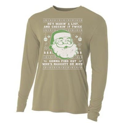 Santa Claus Ugly Xmas Sweater HeS Makin A List Lyrics Cooling Performance Long Sleeve Crew