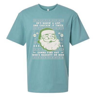 Santa Claus Ugly Xmas Sweater HeS Makin A List Lyrics Sueded Cloud Jersey T-Shirt