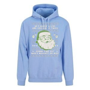 Santa Claus Ugly Xmas Sweater HeS Makin A List Lyrics Unisex Surf Hoodie